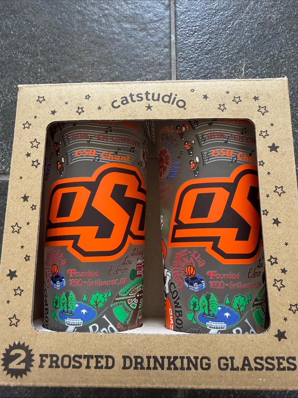 Oklahoma State Uni OSU Orange and Black Frosted Drinking Glasses - Set of 2